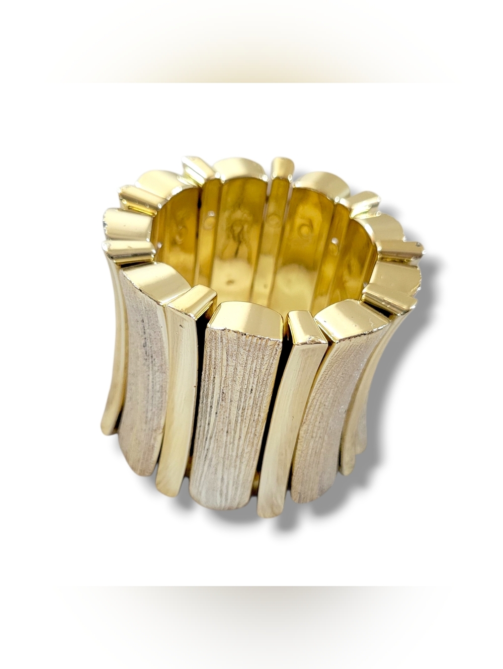 Large Chunky Gold Tone Textured Sculptural Stretch Bracelet